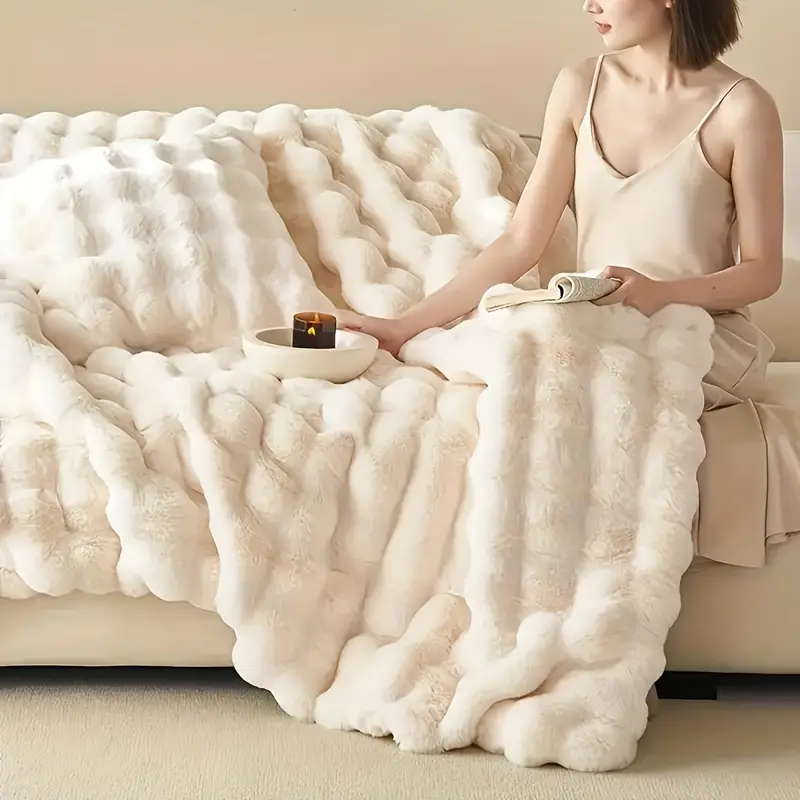 Fur Blanket Faux Rabbit Fur Solid Color Machine Washable  2