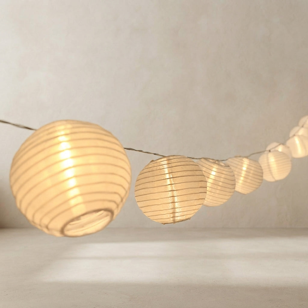 Solar String Lights Outdoor LED Fabric Lanterns Multicolour or White