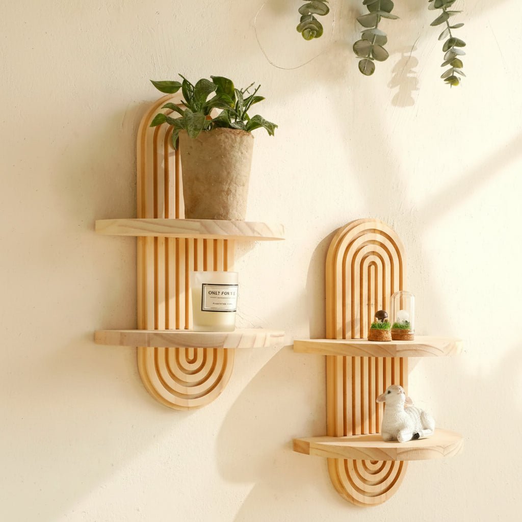 Geometric Floating Wood Shelves - Stylish Wall Storage for Boho Decor 5