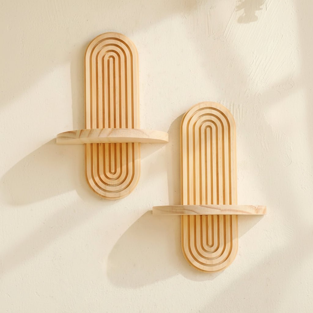 Geometric Floating Wood Shelves - Stylish Wall Storage for Boho Decor 6