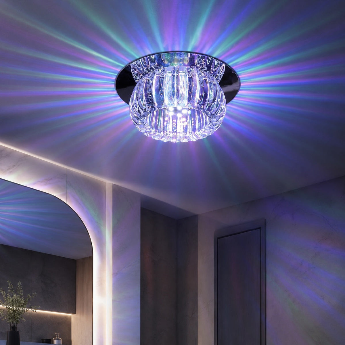 Geometric Flush Mount Ceiling Light - LED, Crystal Shade, Modern Design 3