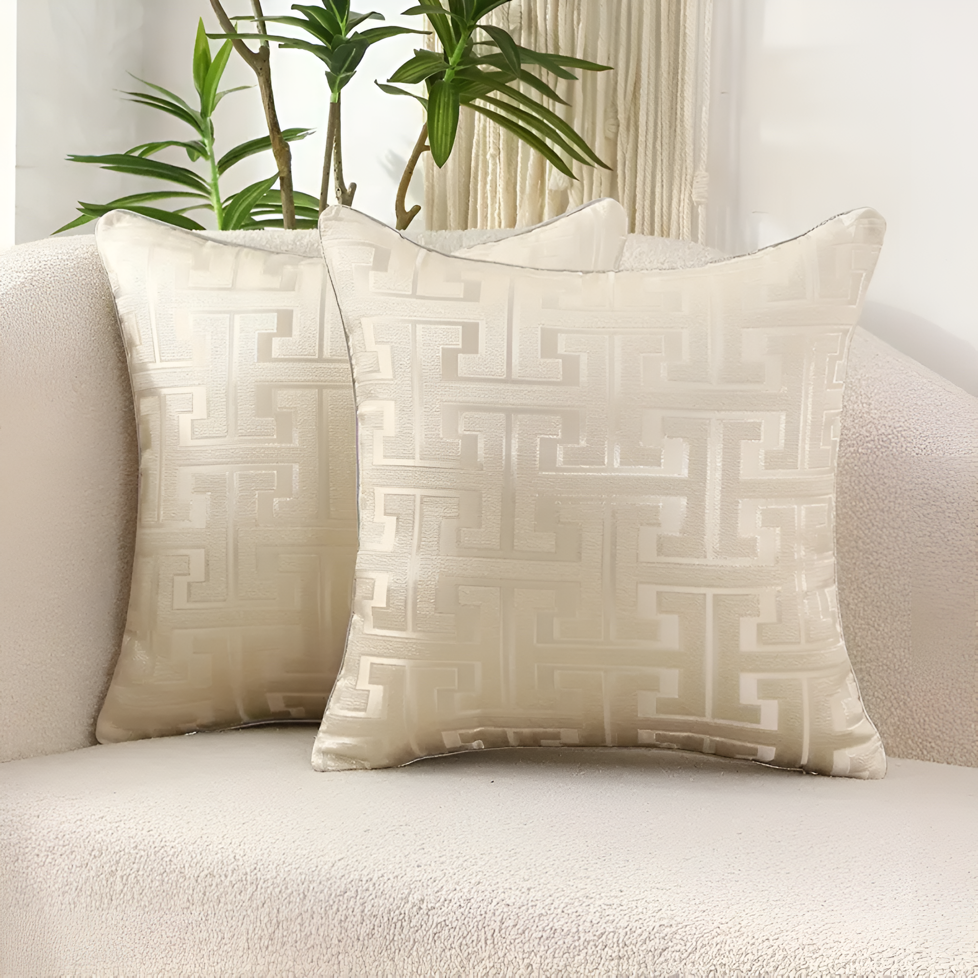 Geometric Jacquard Cushion Cover - Soft Chenille & Velvet, 18x18 0