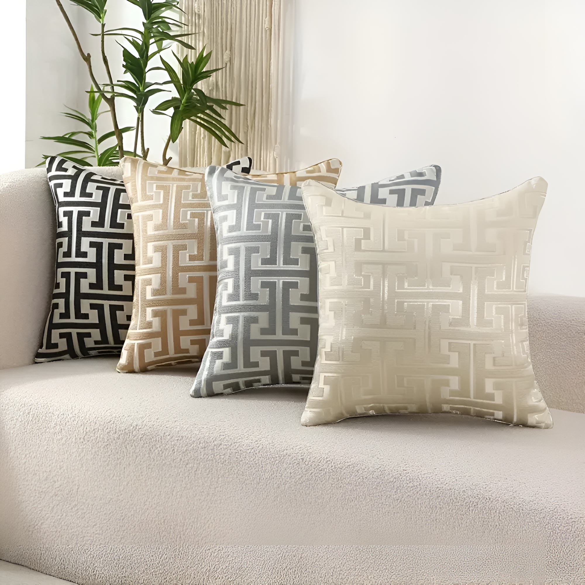 Geometric Jacquard Cushion Cover - Soft Chenille & Velvet, 18x18 1