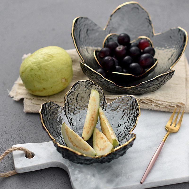 Glass Flower Petal Bowls - Textured Design with Golden Rim in 3 Sizes 0