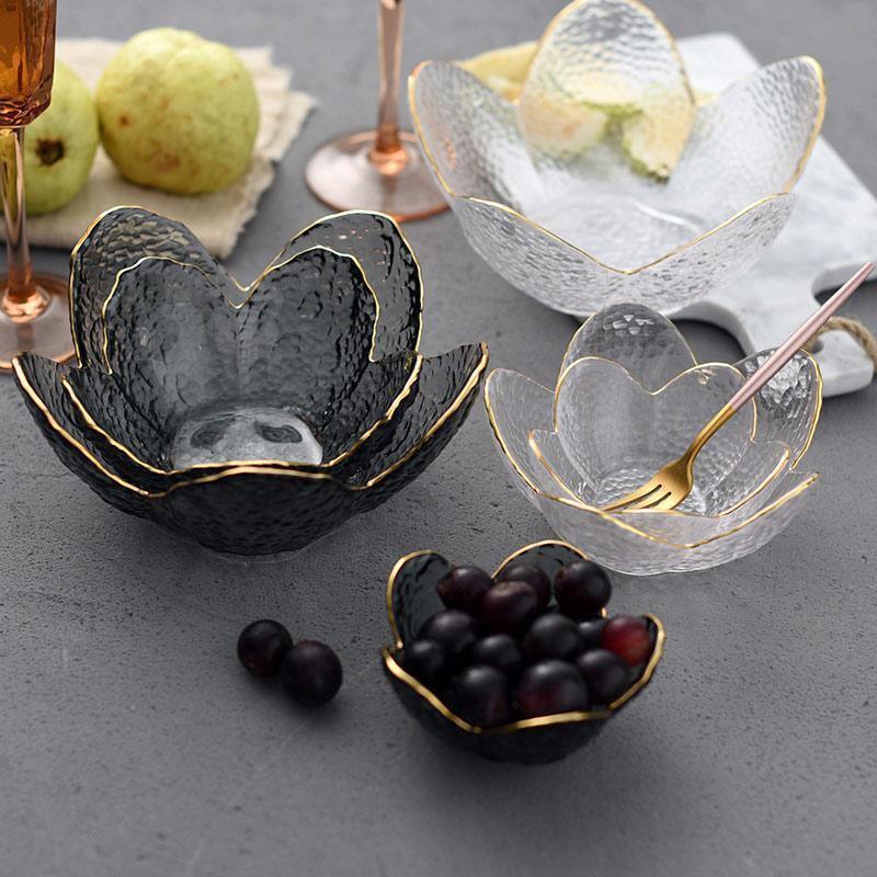 Glass Flower Petal Bowls - Textured Design with Golden Rim in 3 Sizes 1