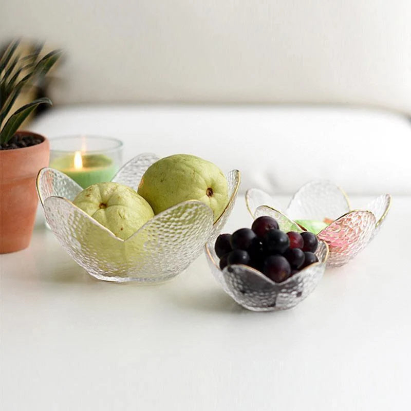 Glass Flower Petal Bowls - Textured Design with Golden Rim in 3 Sizes 2