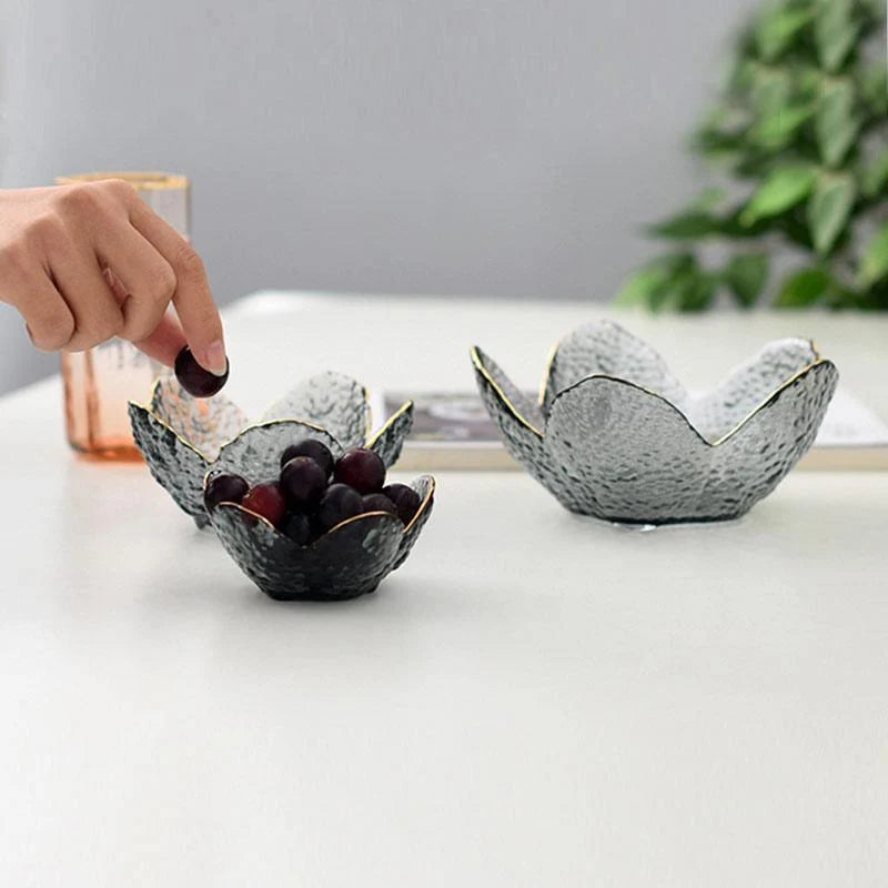 Glass Flower Petal Bowls - Textured Design with Golden Rim in 3 Sizes 3