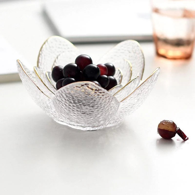 Glass Flower Petal Bowls - Textured Design with Golden Rim in 3 Sizes 4