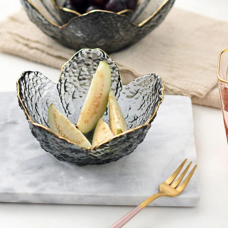 Glass Flower Petal Bowls - Textured Design with Golden Rim in 3 Sizes 5