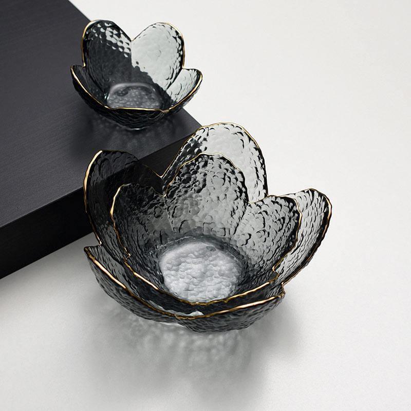 Glass Flower Petal Bowls - Textured Design with Golden Rim in 3 Sizes 7
