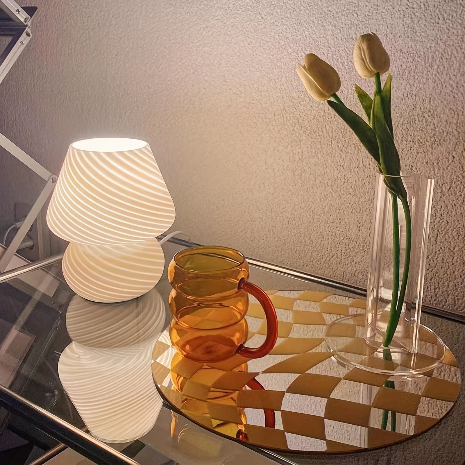 Glass Table Lamp - USB Dimmable with Unique Swirl Design 8