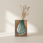 Glass Vase with Wooden Base, Clear Glass, 24 or 32 cm Height 0