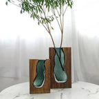 Glass Vase with Wooden Base, Clear Glass, 24 or 32 cm Height 3
