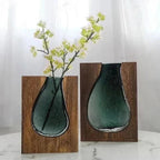Glass Vase with Wooden Base, Clear Glass, 24 or 32 cm Height 5
