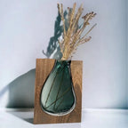 Glass Vase with Wooden Base, Clear Glass, 24 or 32 cm Height 6