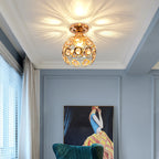 Gold Crystal Flush Mount Ceiling Light - Elegant Hallway Illumination 0