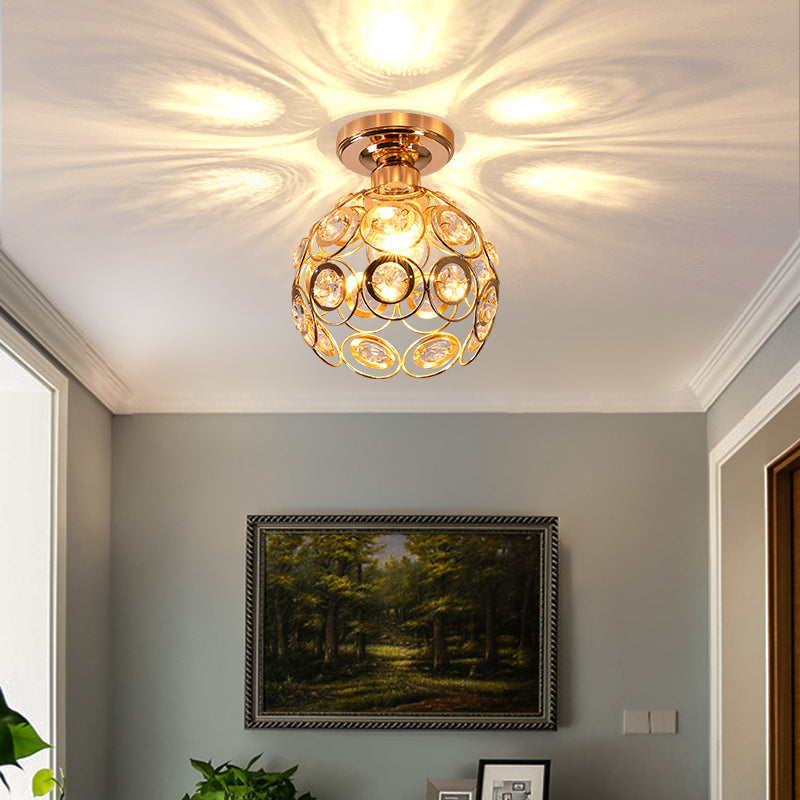 Gold Crystal Flush Mount Ceiling Light - Elegant Hallway Illumination 1
