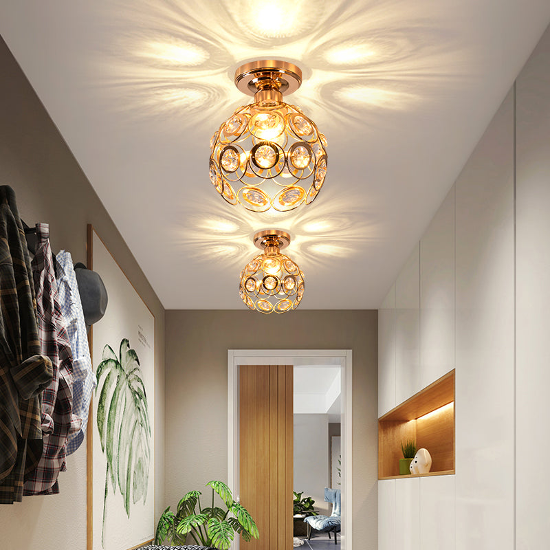 Gold Crystal Flush Mount Ceiling Light - Elegant Hallway Illumination 2