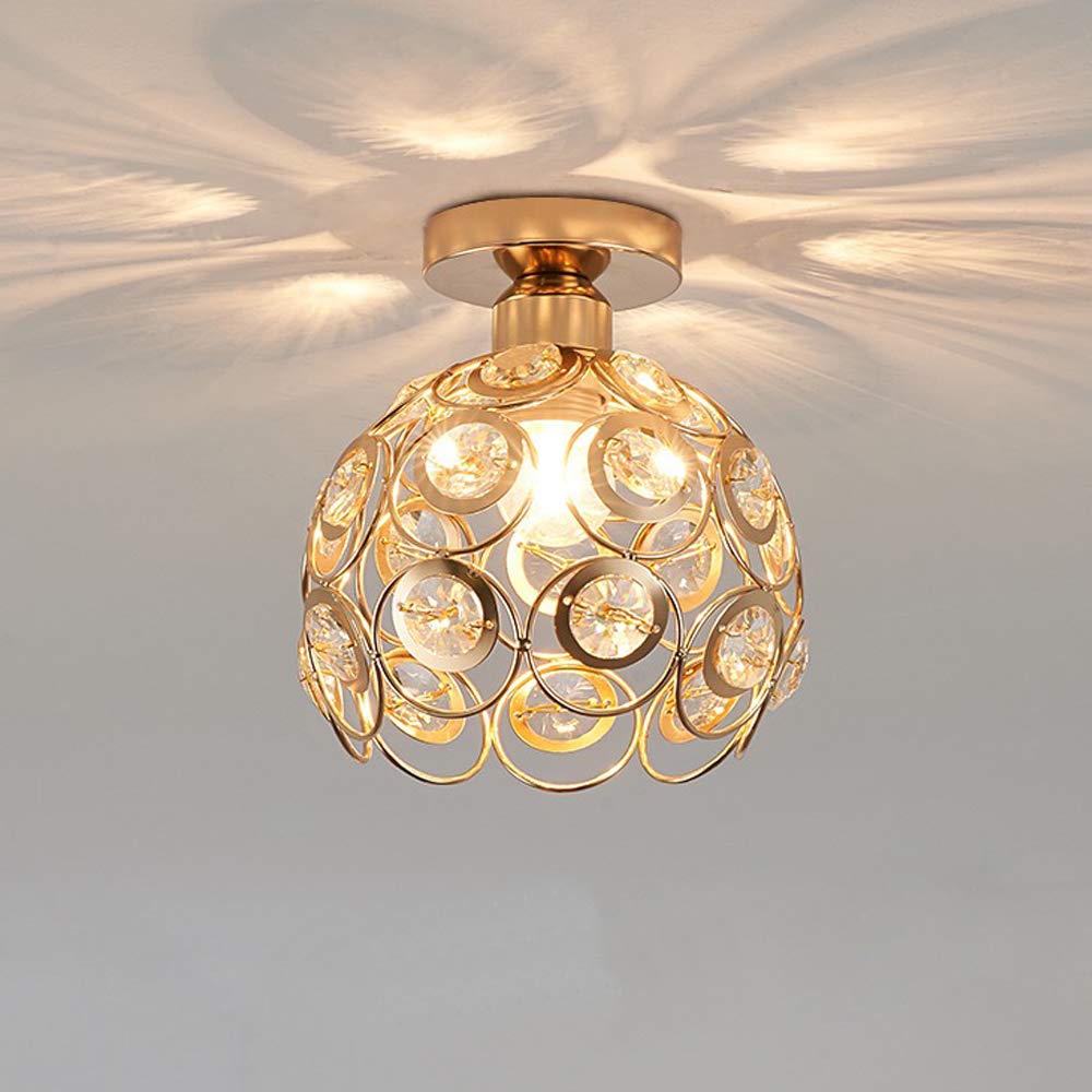 Gold Crystal Flush Mount Ceiling Light - Elegant Hallway Illumination 4