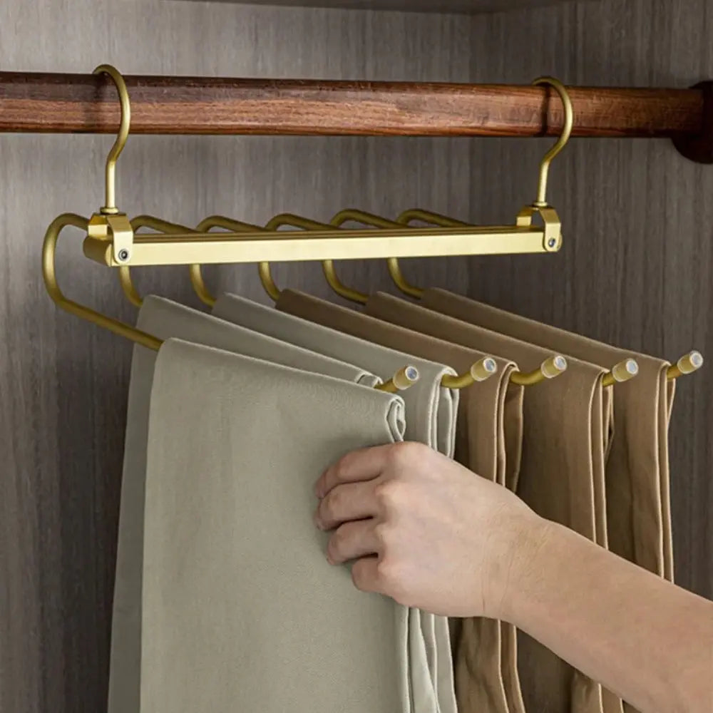 Gold Metal Pants Hanger - Space-Saving Foldable Design for Organizing Jeans 0