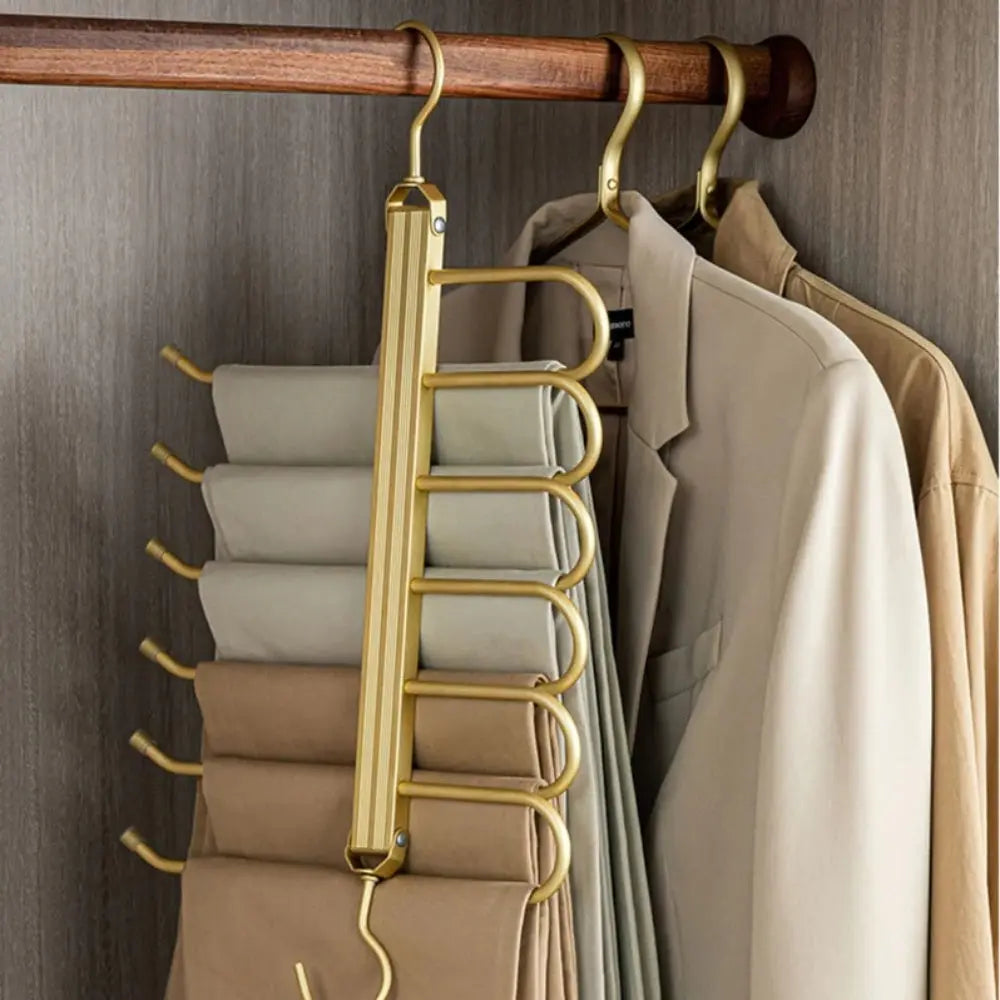 Gold Metal Pants Hanger - Space-Saving Foldable Design for Organizing Jeans 1