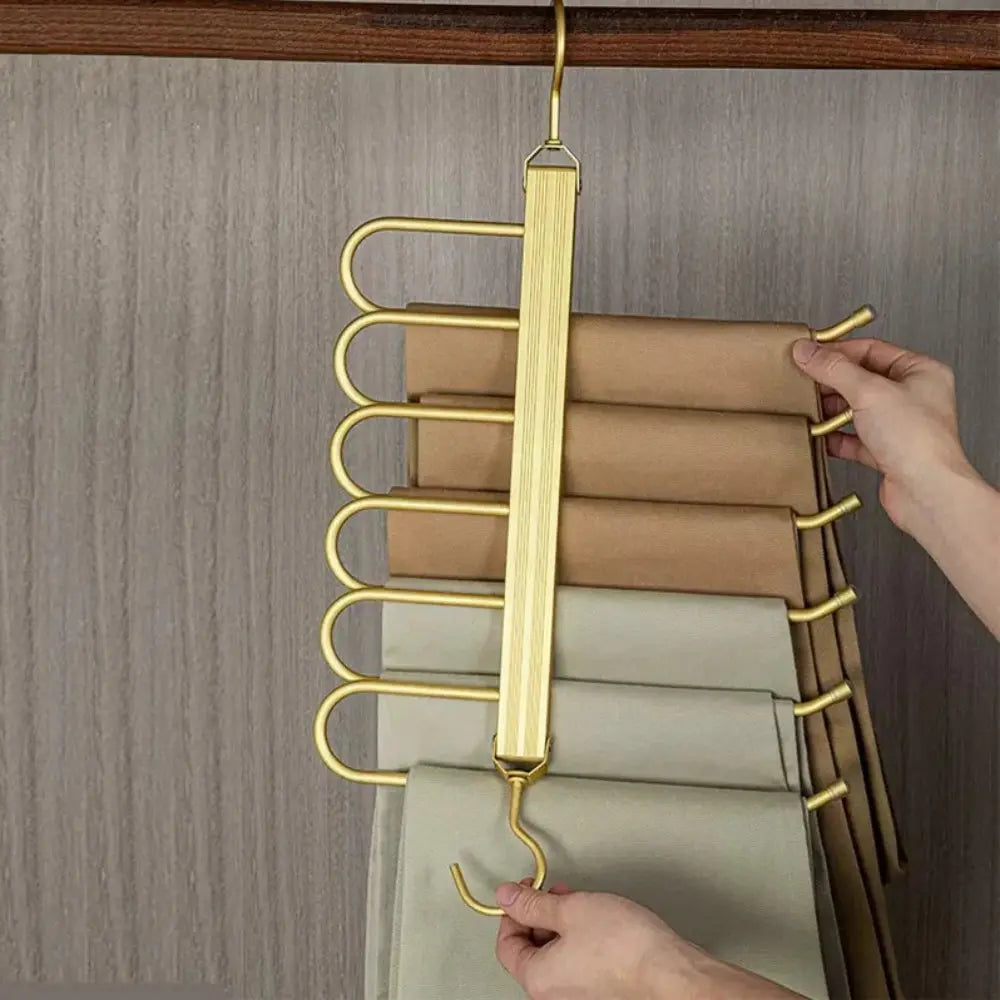 Gold Metal Pants Hanger - Space-Saving Foldable Design for Organizing Jeans 2