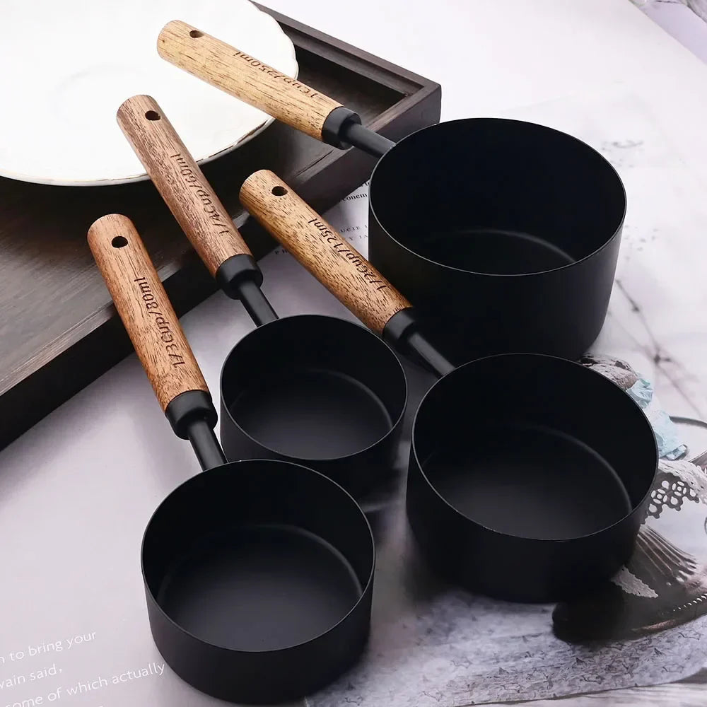 Gold Stainless Steel Measuring Cups and Spoons Set with Wooden Handles – 4 Measuring Cups and 4 Measuring Spoons 5