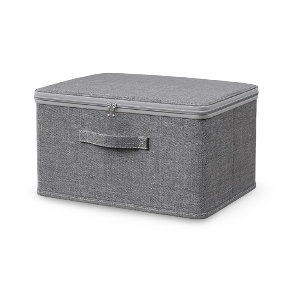 Gray Fabric Storage Box - Stylish Organization with Lid & Foldable Design 0