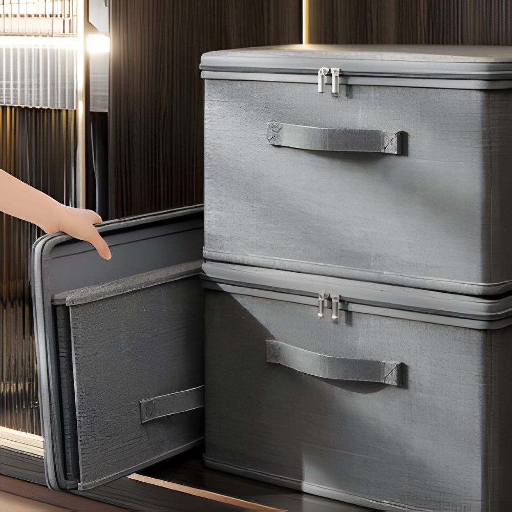 Gray Fabric Storage Box - Stylish Organization with Lid & Foldable Design 1
