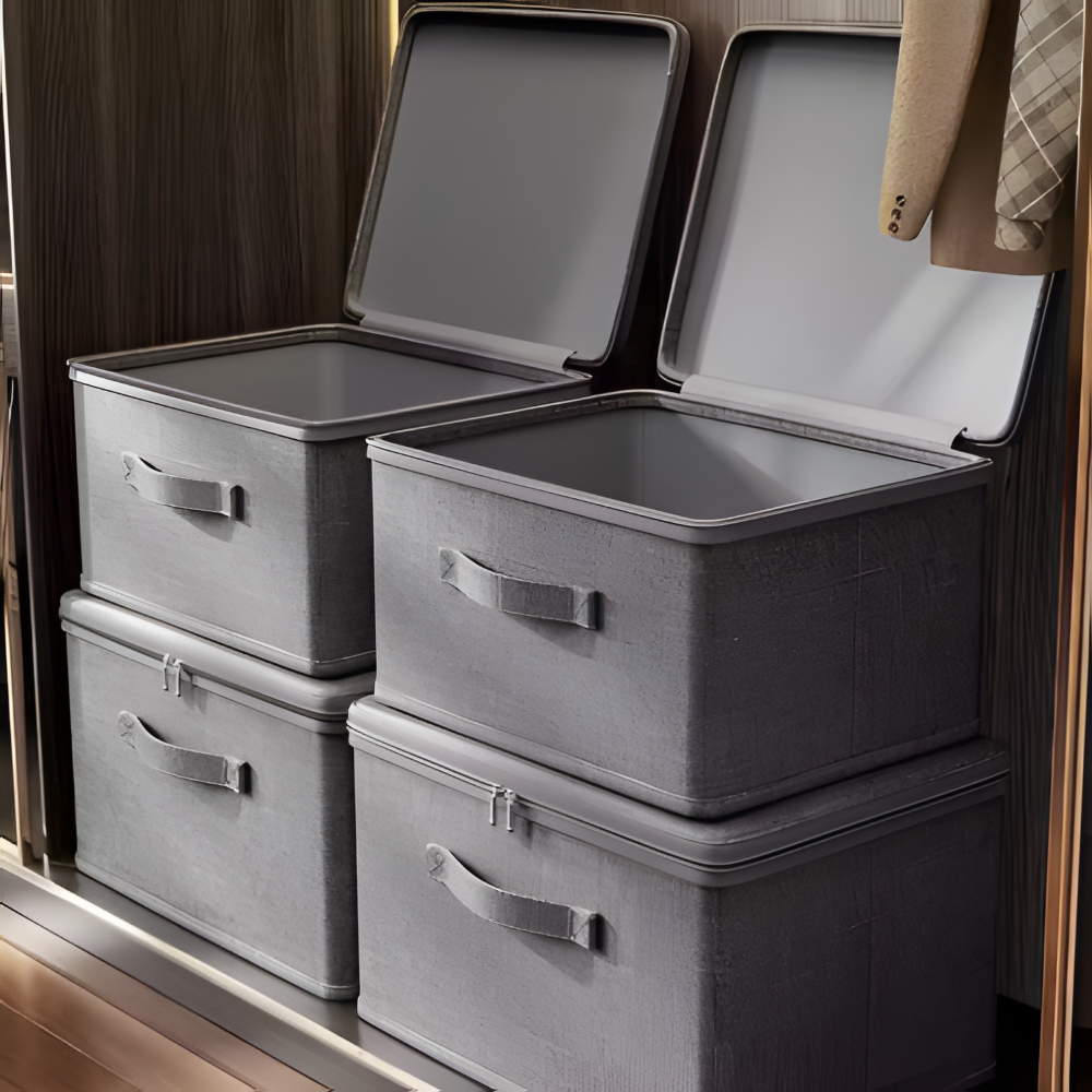 Gray Fabric Storage Box - Stylish Organization with Lid & Foldable Design 6