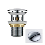 Polished chrome sink drain with overflow on a white background
