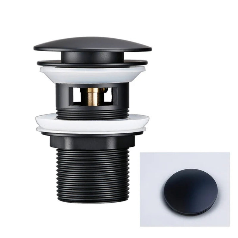 Matt black bathtub drain with overflow on a white background