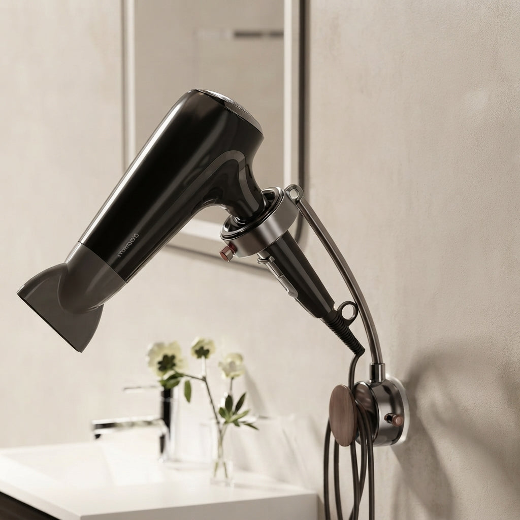 Hair Dryer Holder 360 Degree Rotating Polycarbonate Adjustable Wall Mounted Organizer 5
