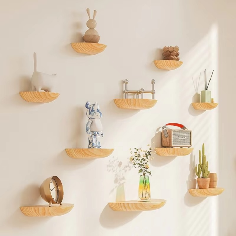 Half-Round Floating Wood Shelf - Stylish Space-Saving Wall Shelf 1