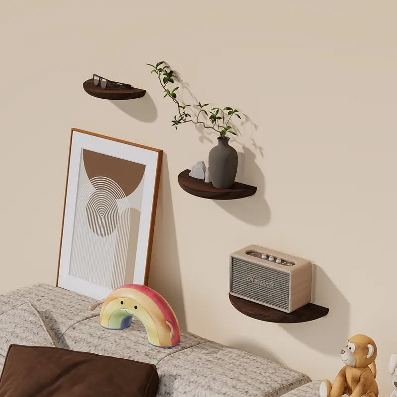 Half-Round Floating Wood Shelf - Stylish Space-Saving Wall Shelf 2