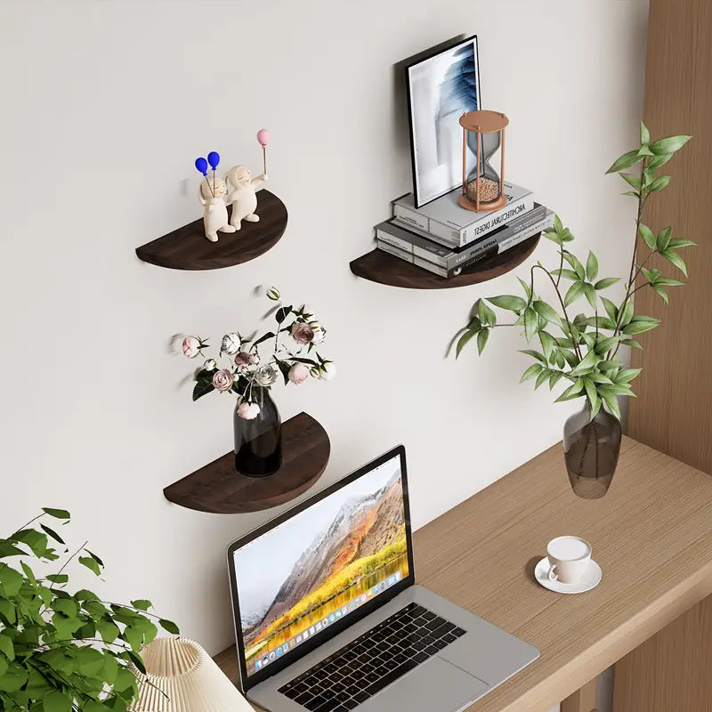 Half-Round Floating Wood Shelf - Stylish Space-Saving Wall Shelf 7