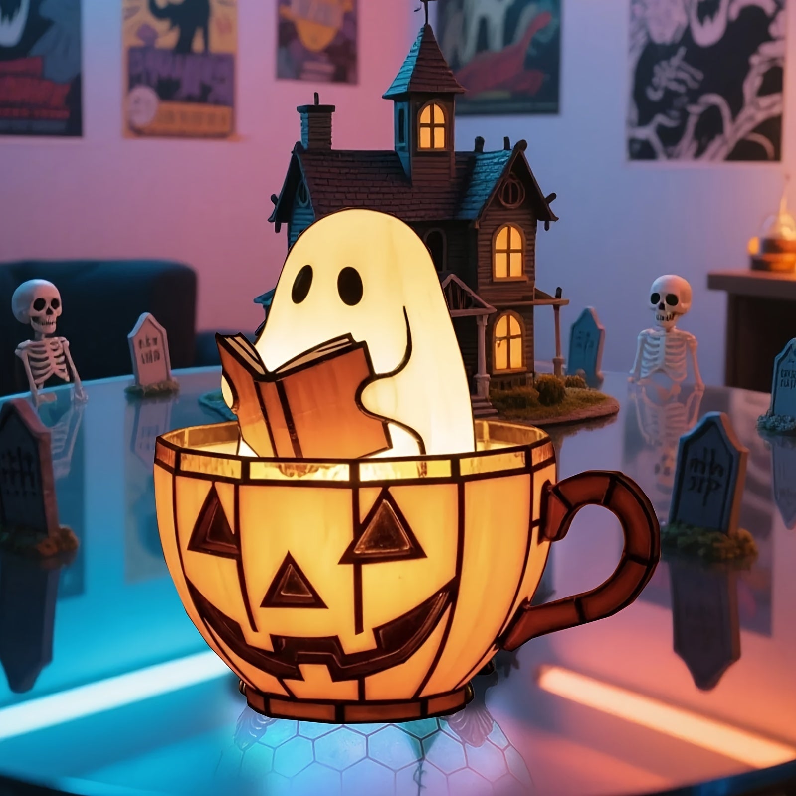 Halloween Ghost Figurine - Glowing Stained-Glass Effect for Indoor Decor 7