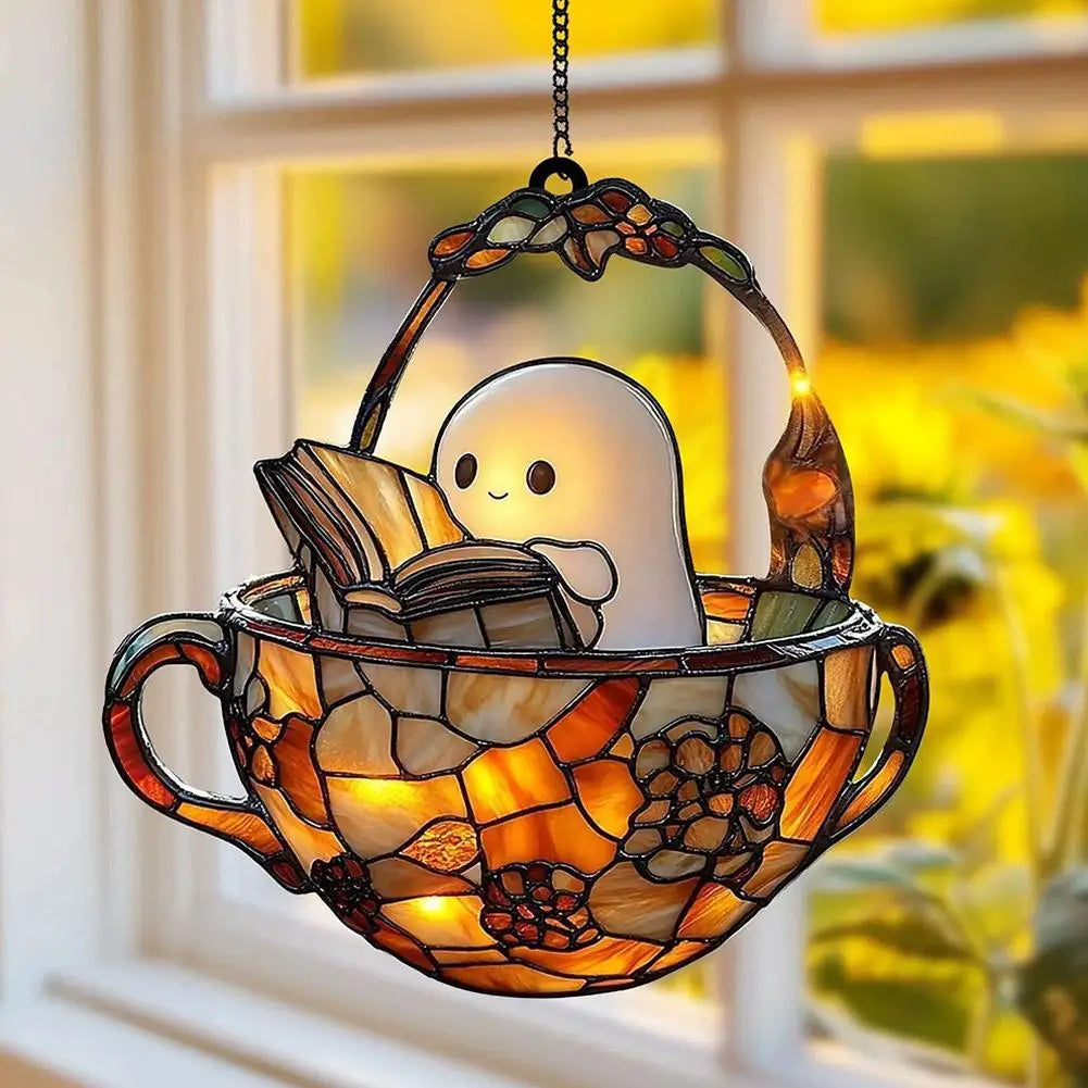Halloween Ghost Suncatcher - Colorful Acrylic Window Decor With Glow 2
