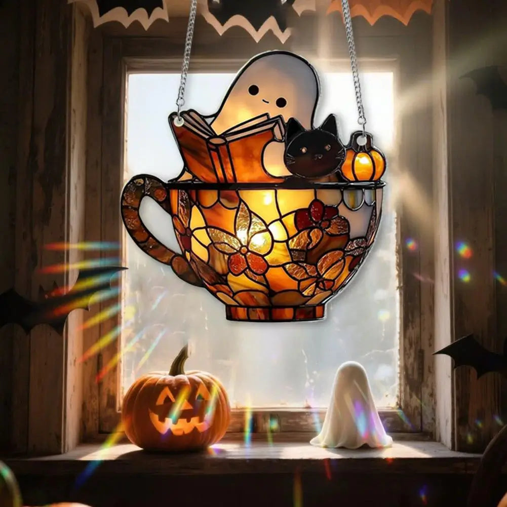 Halloween Ghost Suncatcher - Colorful Acrylic Window Decor With Glow 3
