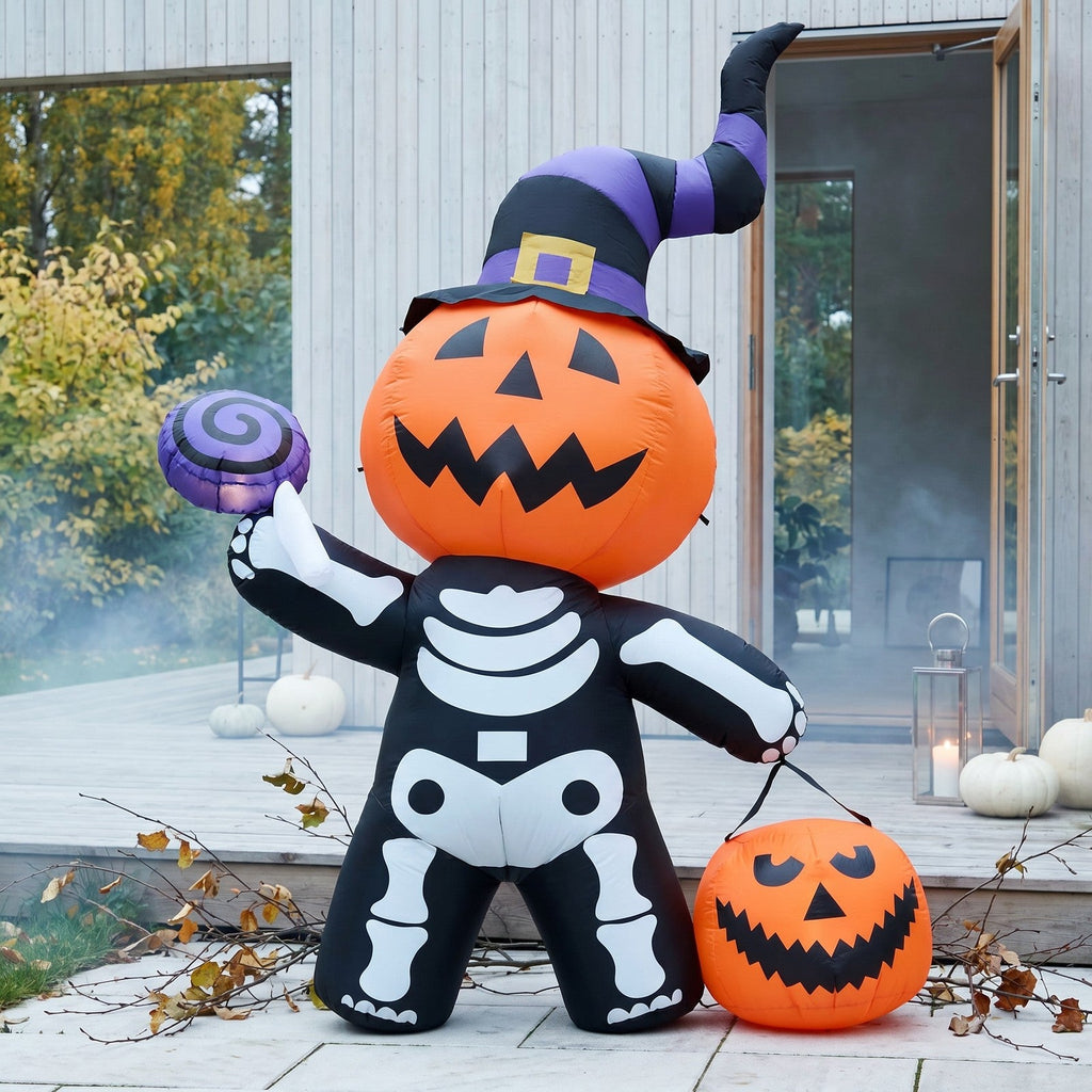 Halloween Inflatable Pumpkin Skeleton - LED Lights & Quick Inflation 0