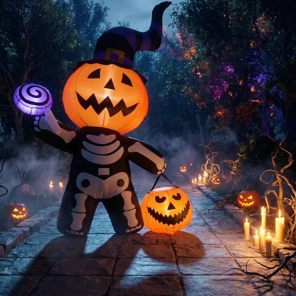 Halloween Inflatable Pumpkin Skeleton - LED Lights & Quick Inflation 1