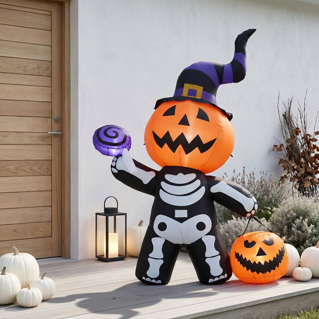 Halloween Inflatable Pumpkin Skeleton - LED Lights & Quick Inflation 2