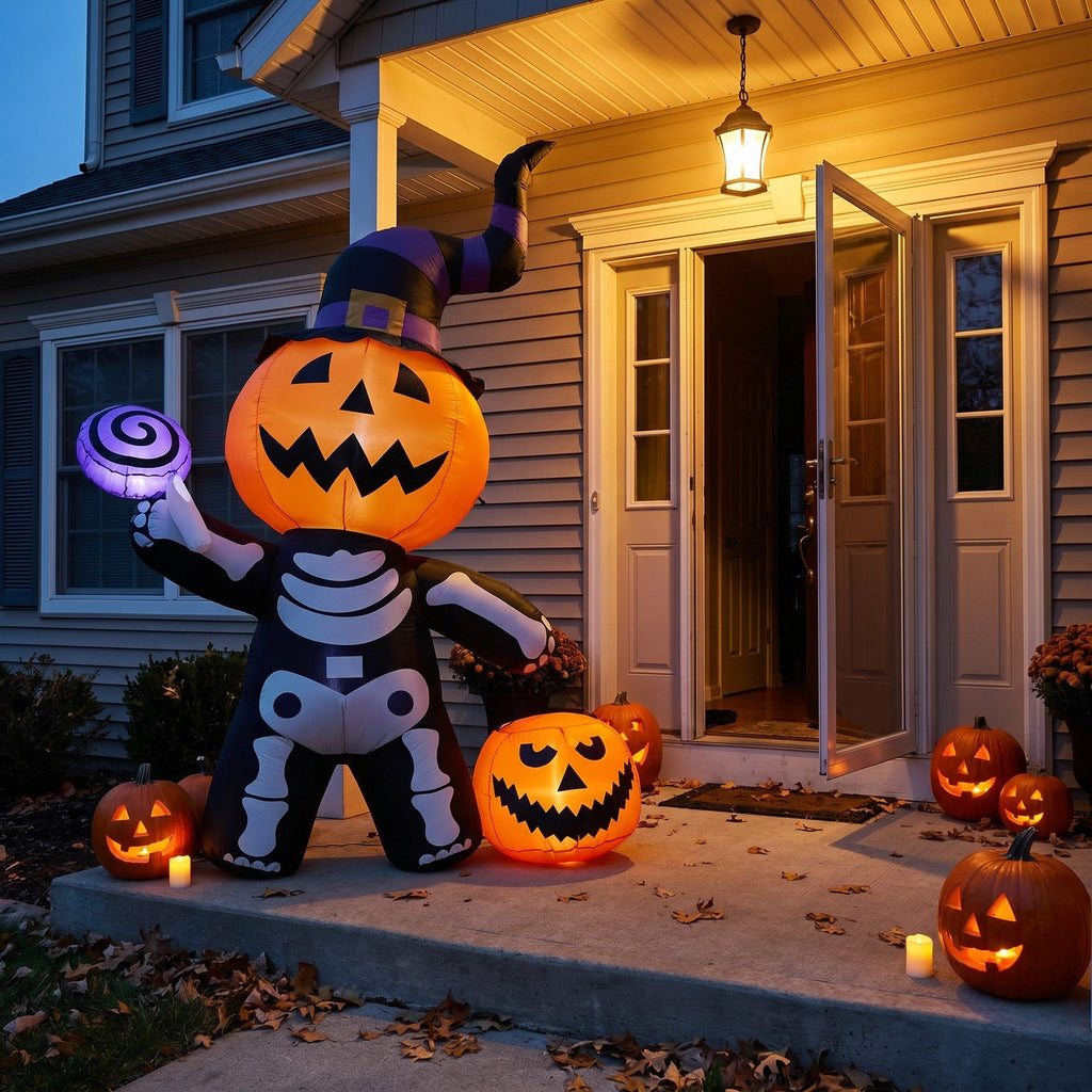 Halloween Inflatable Pumpkin Skeleton - LED Lights & Quick Inflation 3