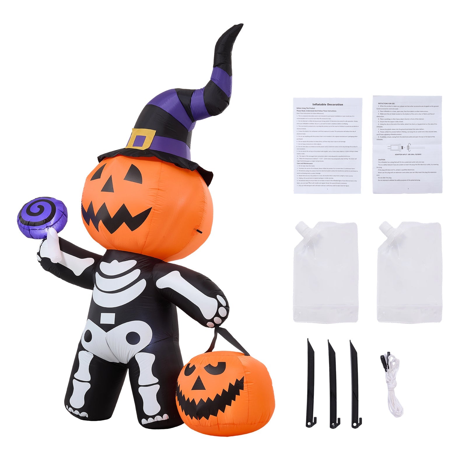 Halloween Inflatable Pumpkin Skeleton - LED Lights & Quick Inflation 7