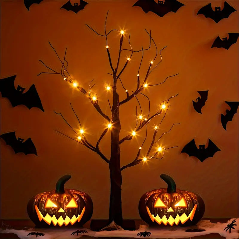 Halloween LED Birch Tree - 24 Orange & Purple Lights for Indoor Decoration 0