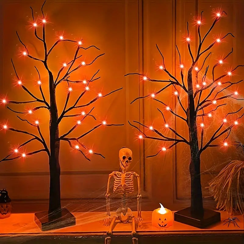 Halloween LED Birch Tree - 24 Orange & Purple Lights for Indoor Decoration 1