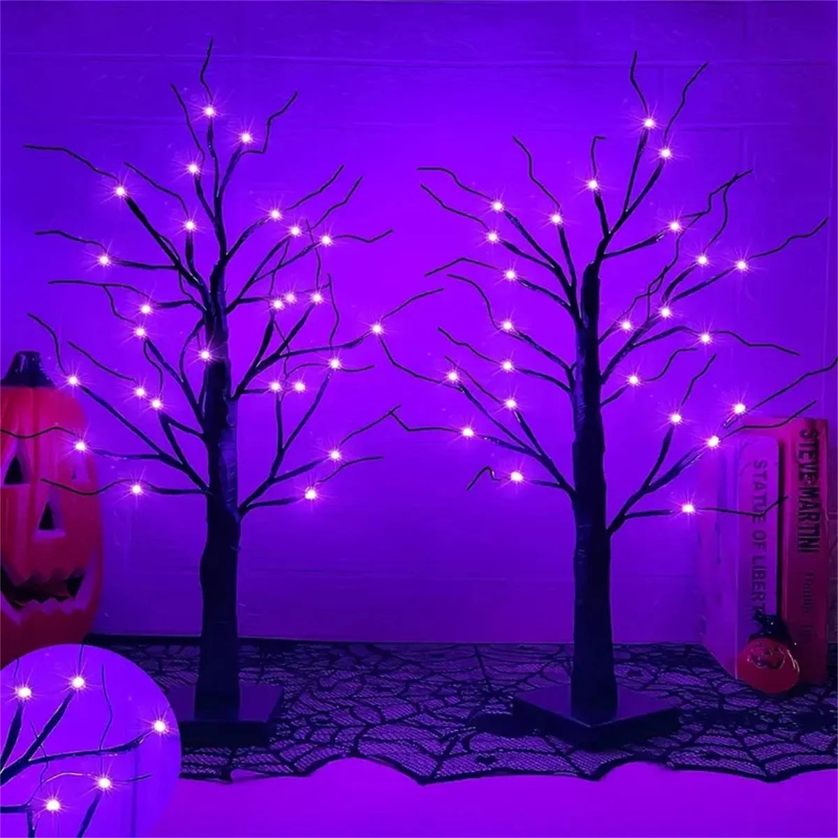 Halloween LED Birch Tree - 24 Orange & Purple Lights for Indoor Decoration 3