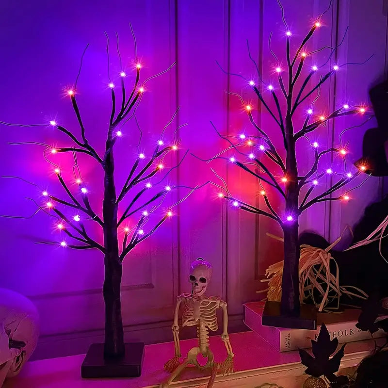 Halloween LED Birch Tree - 24 Orange & Purple Lights for Indoor Decoration 6