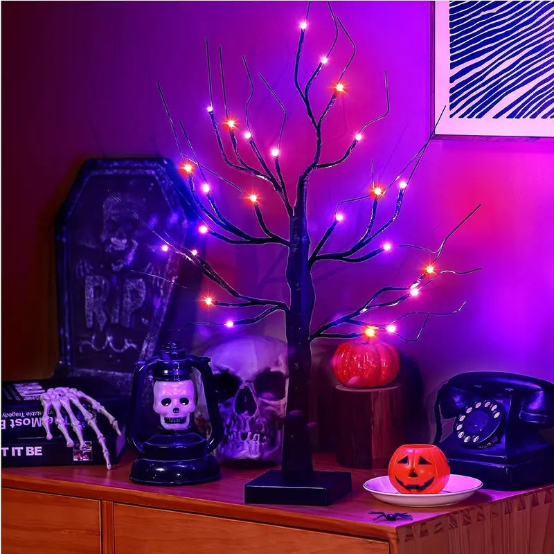 Halloween LED Birch Tree - 24 Orange & Purple Lights for Indoor Decoration 9
