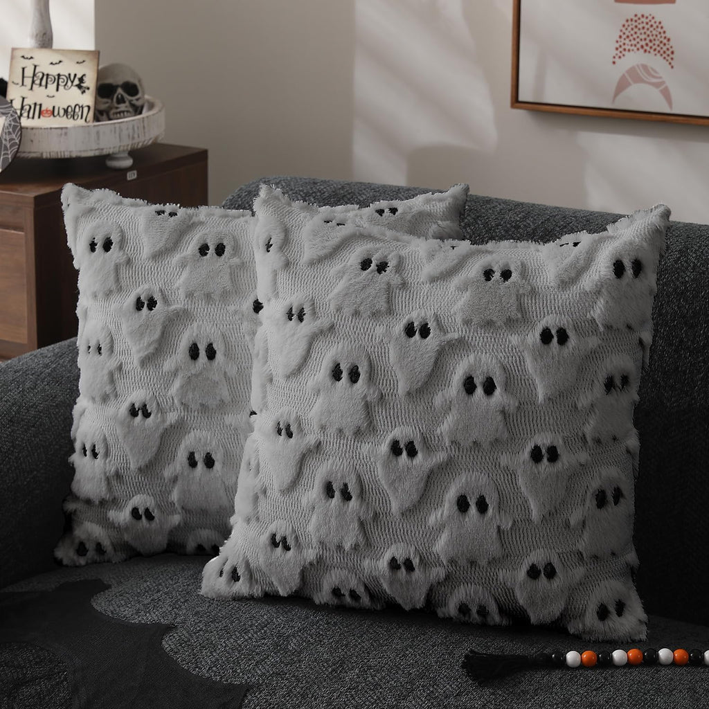 Halloween Pillow Covers 20x20 Inch Set of 2 Soft Plush Ghost Design 0